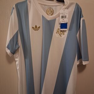 Adidas Blue and White Striped Jersey
